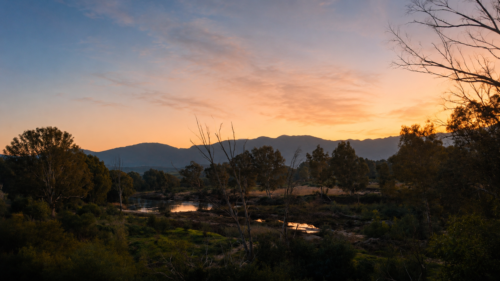 Evening view over the Breede River and mountains at Riverhide